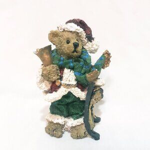 Teddy Bear with Sled Bell Scarf Santa Hat Figurine 4" Resin Christmas Winter